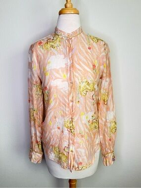 Forte Forte Blouse Le Stampe  Peach Floral Tiger Print Collar Button-Down Shirt